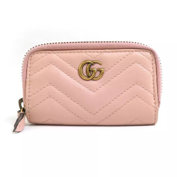 Auth GUCCI GG Marmont Key Case Pink Beige/Gold Leather/Metal - e60022a - Picture 1 of 8